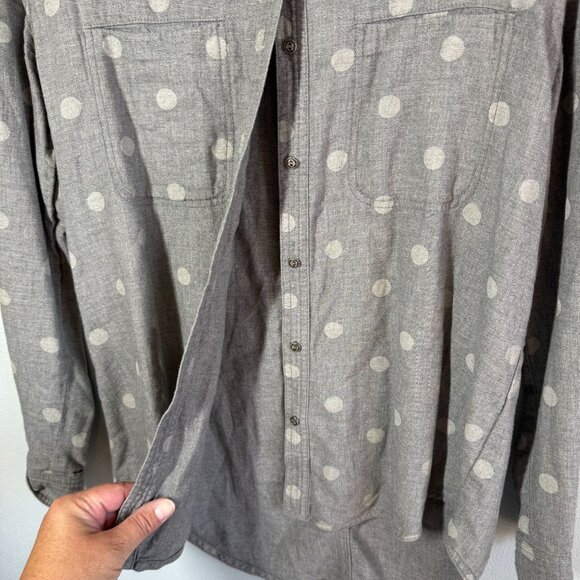 HINGE Womens Polka Dot Flannel Button Up Small Gray Chest Pockets Smart Casual - Picture 9 of 13